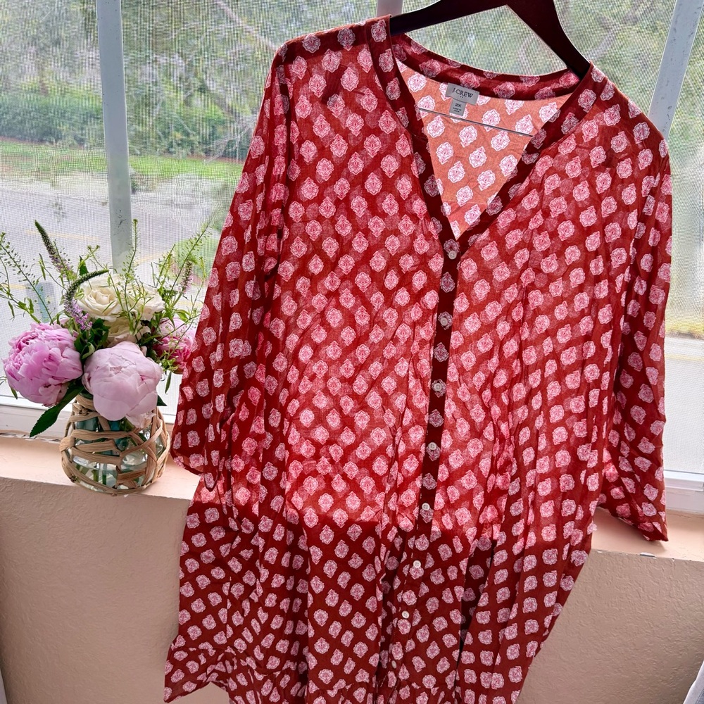 J. Crew factory orange, red and white swim cover up